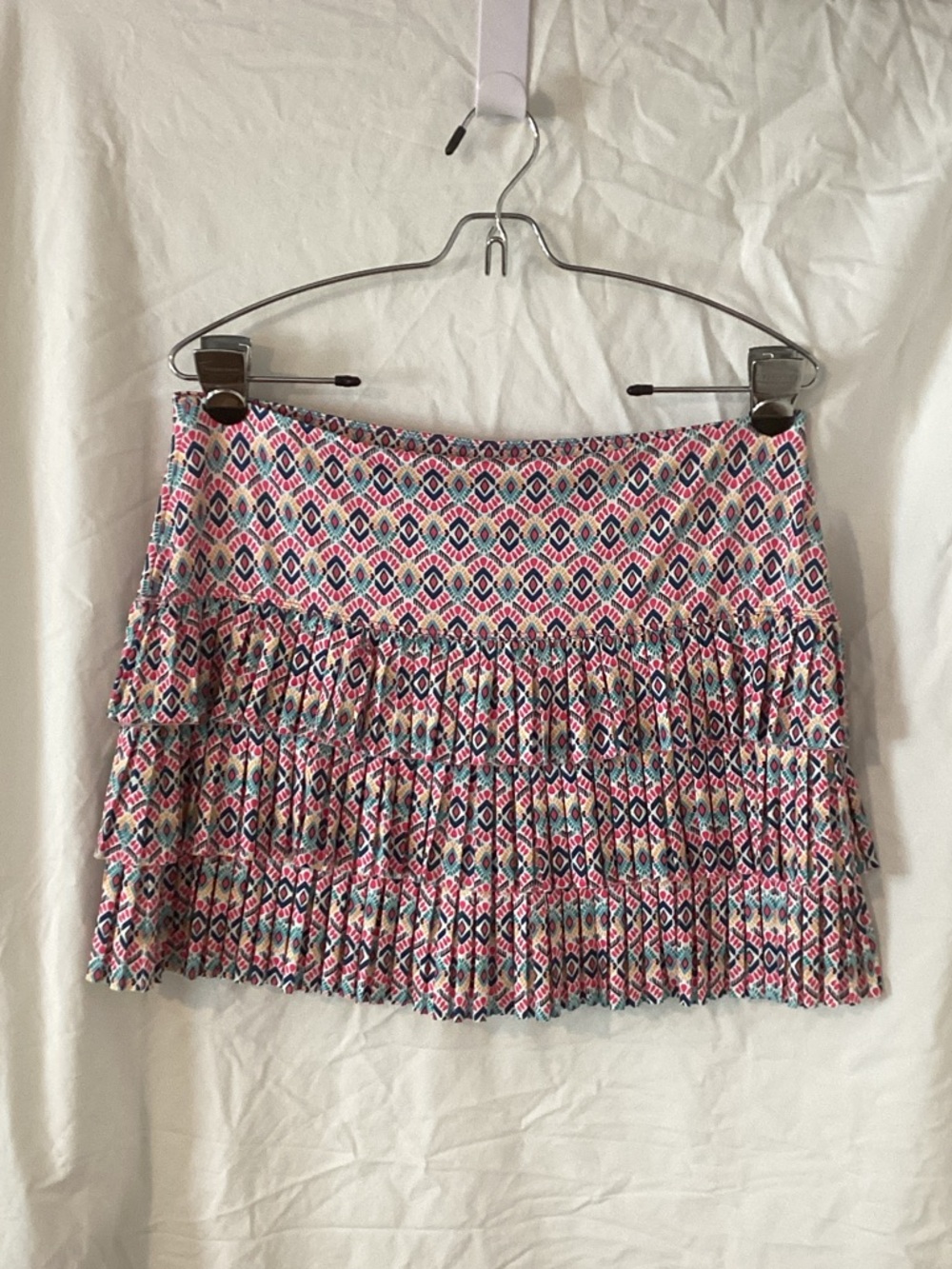 Lucky in Love Pink, Blue & White Tiered Pleated Mini Skirt